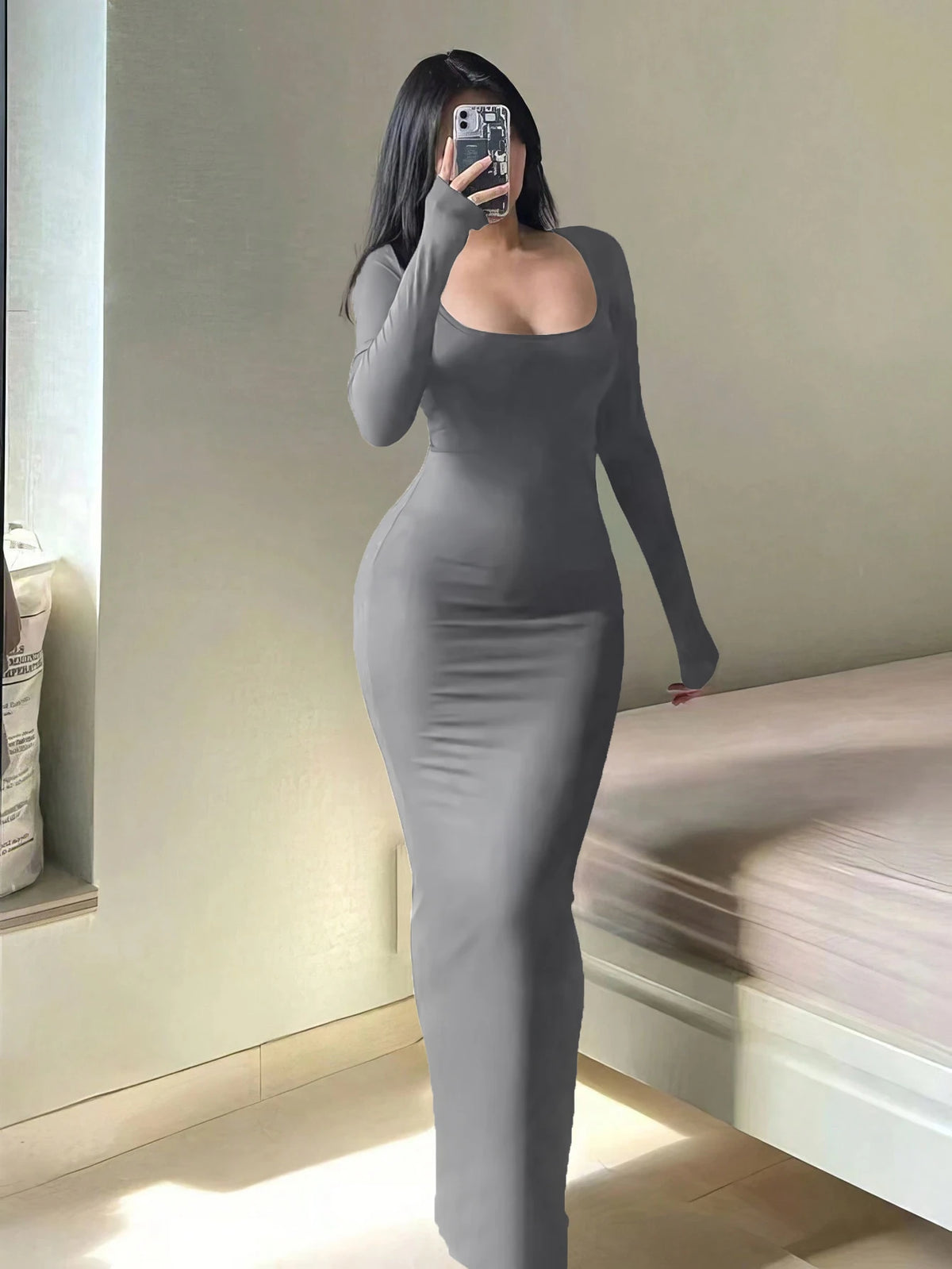 Robe Moulante Manches Longues