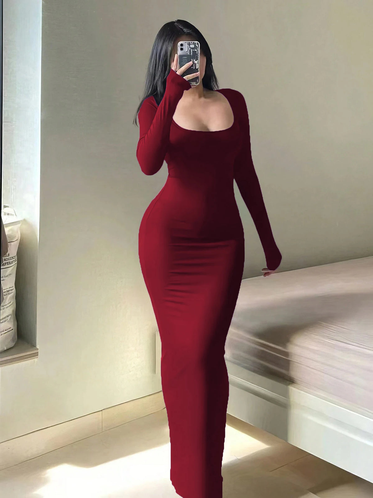Robe Moulante Manches Longues